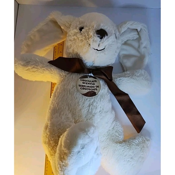 All White Chocolate Scented Plush Bunny Rabbit 15" Sitting‎ Brown Ribbon Stuffed - Picture 6 of 7